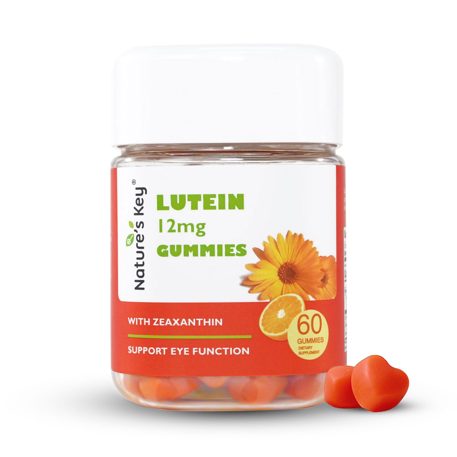 Nature's Key Lutein Gummies 12mg with Zeaxanthin & Vitamin A for Kids and Adults | Eye Health and Brain Function Supplement | Orange Flavor, 60Ct