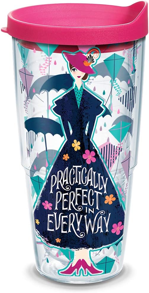Tervis Disney - Mary Poppins Returns Insulated Tumbler with Wrap and Fuschia Lid, 24oz, Clear