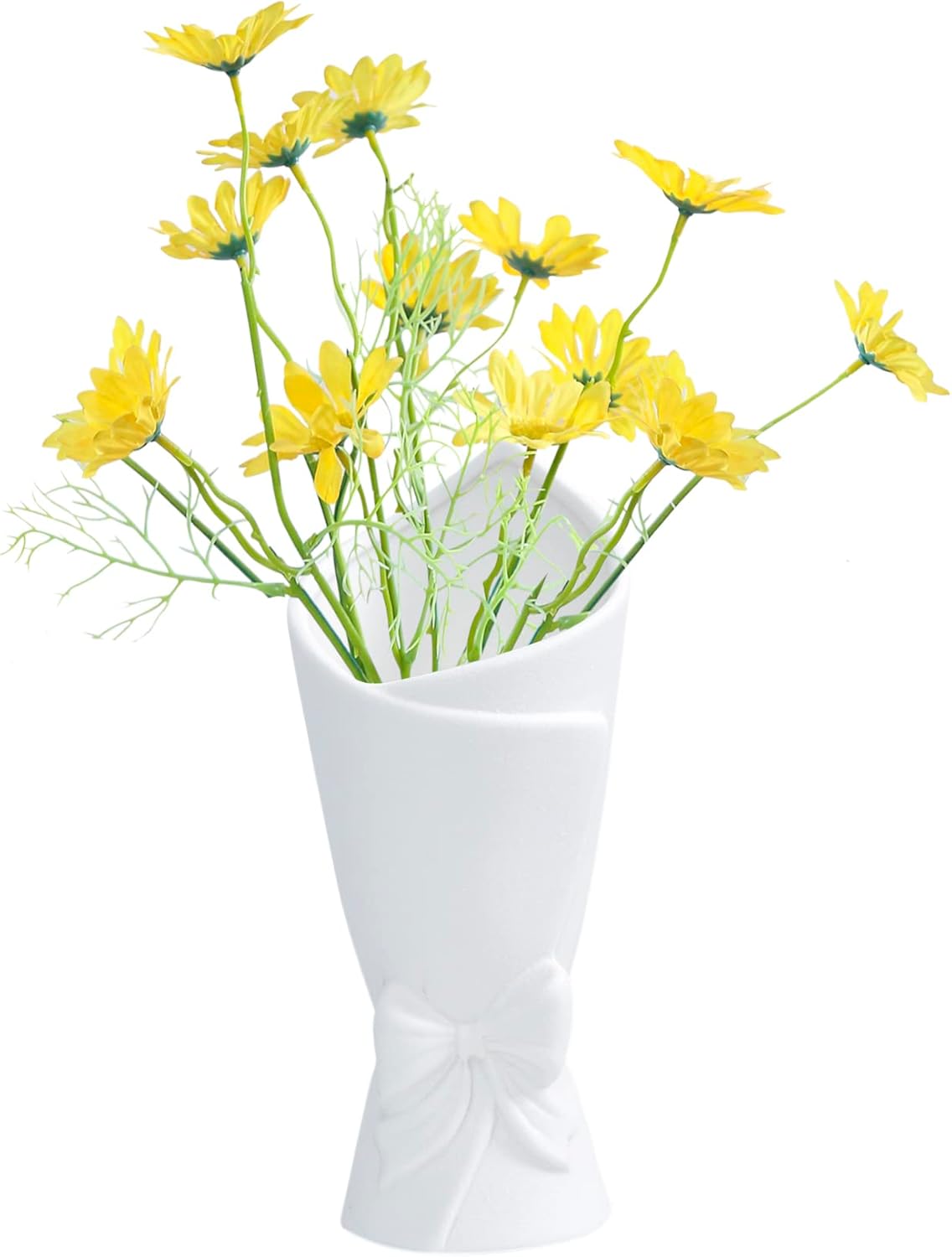 Matte White Bowknot Ceramic Vase, Modern Flower Vases for Home Decor, Pampas, Living Room, Mantel, Table Decoration (Model B) - Image 3