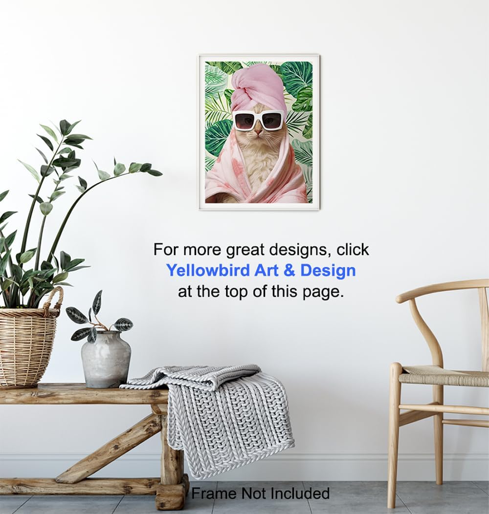 Cat Bathroom Decor for Women - funny Cute Cat Wall Art & Decor - Pink Green Bathroom Accessories - small Bath Pictures Sign Decorations - Kitten Poster - Kitty Room Print - Bath Picture for Girls - Image 6