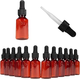 1/2oz Empty Plastic Dropper Bottle, 12 Pack, Amber Bottle, Black Dropper, 15mL, for Medication, Essential Oils, Chemicals, Perfumes & Colognes