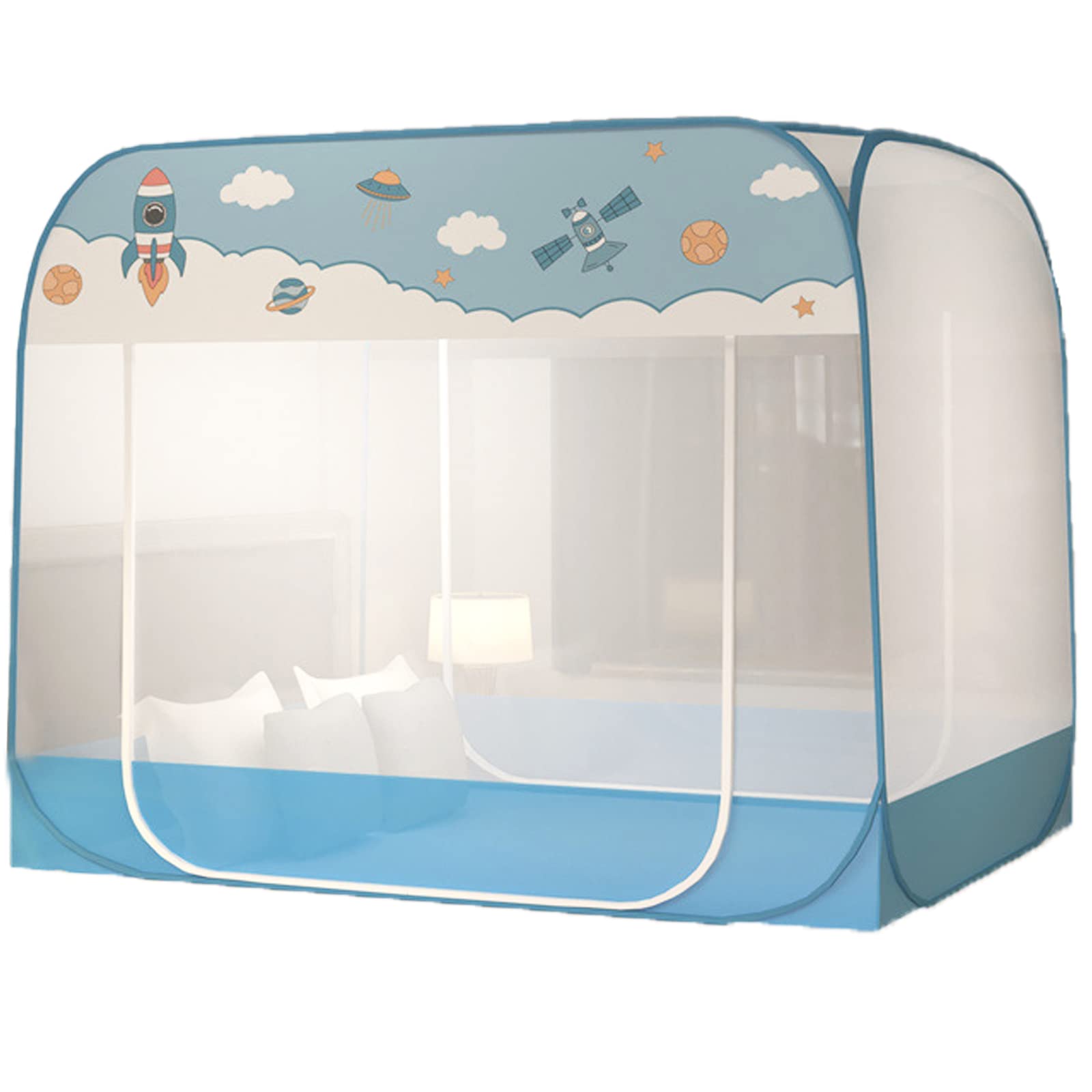 Pop-Up-Moskitonetz-Zelt für Bett mit Boden, große Doppeltür, faltbares Design, Baldachin-Netzzelt, tragbar, staubdicht, für Innenräume, Reisen, Camping, für Twin- bis King-Size-Betten