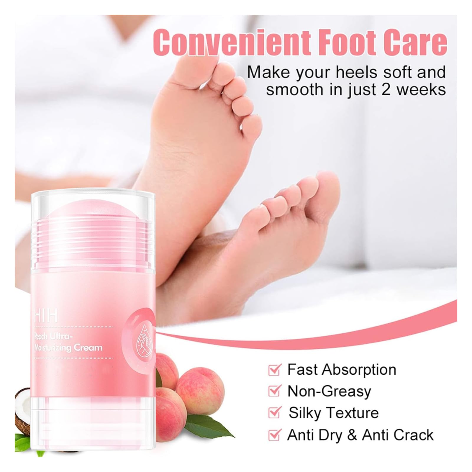 Cracked Repair Cream, 2Pcs Cream for Dry Cracked Skin Vaseline and Peach Cracked Heel Stick - Image 2