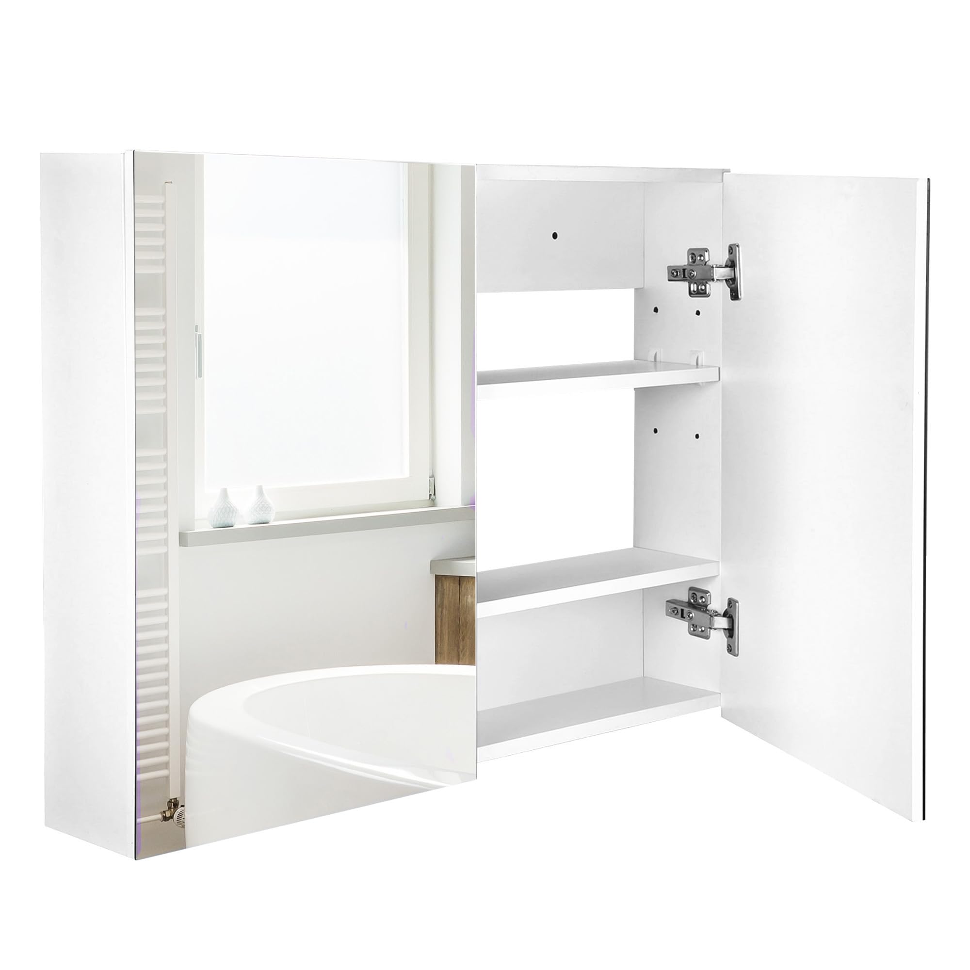 Rackhams Mirror Cabinet Double Door Wall Mounted Modern Storage Unit Bathroom