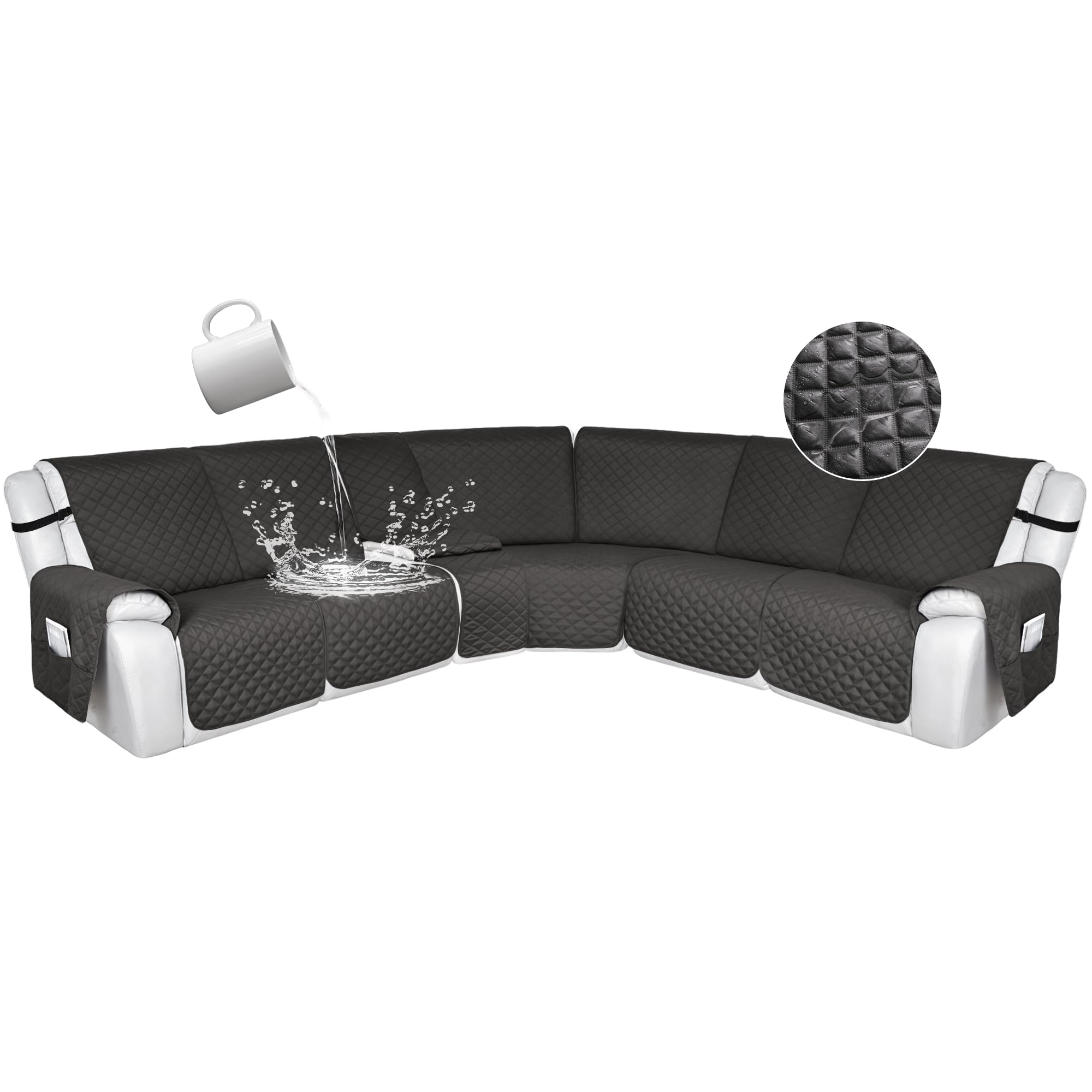Photo 1 of HDCAXKJ Reclining Sectional Couch Covers (XL 5 Seat, Charcoal Gray)