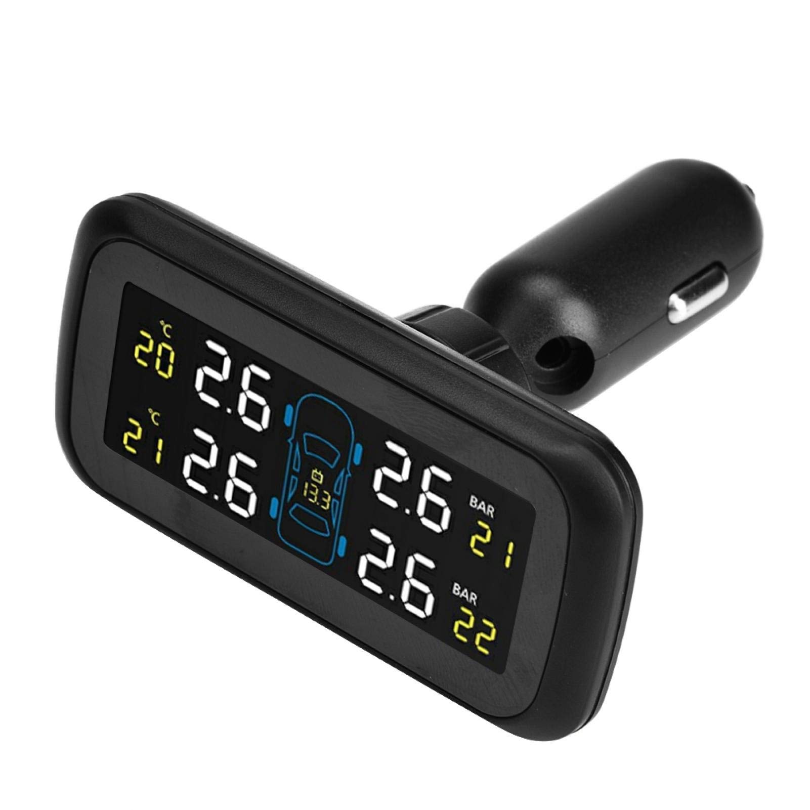Sensor de presión de neumáticos, coche TPMS Sistema de control de presión de neumáticos Encendedor de cigarrillos LCD Cargador USB 4 Sensor interno