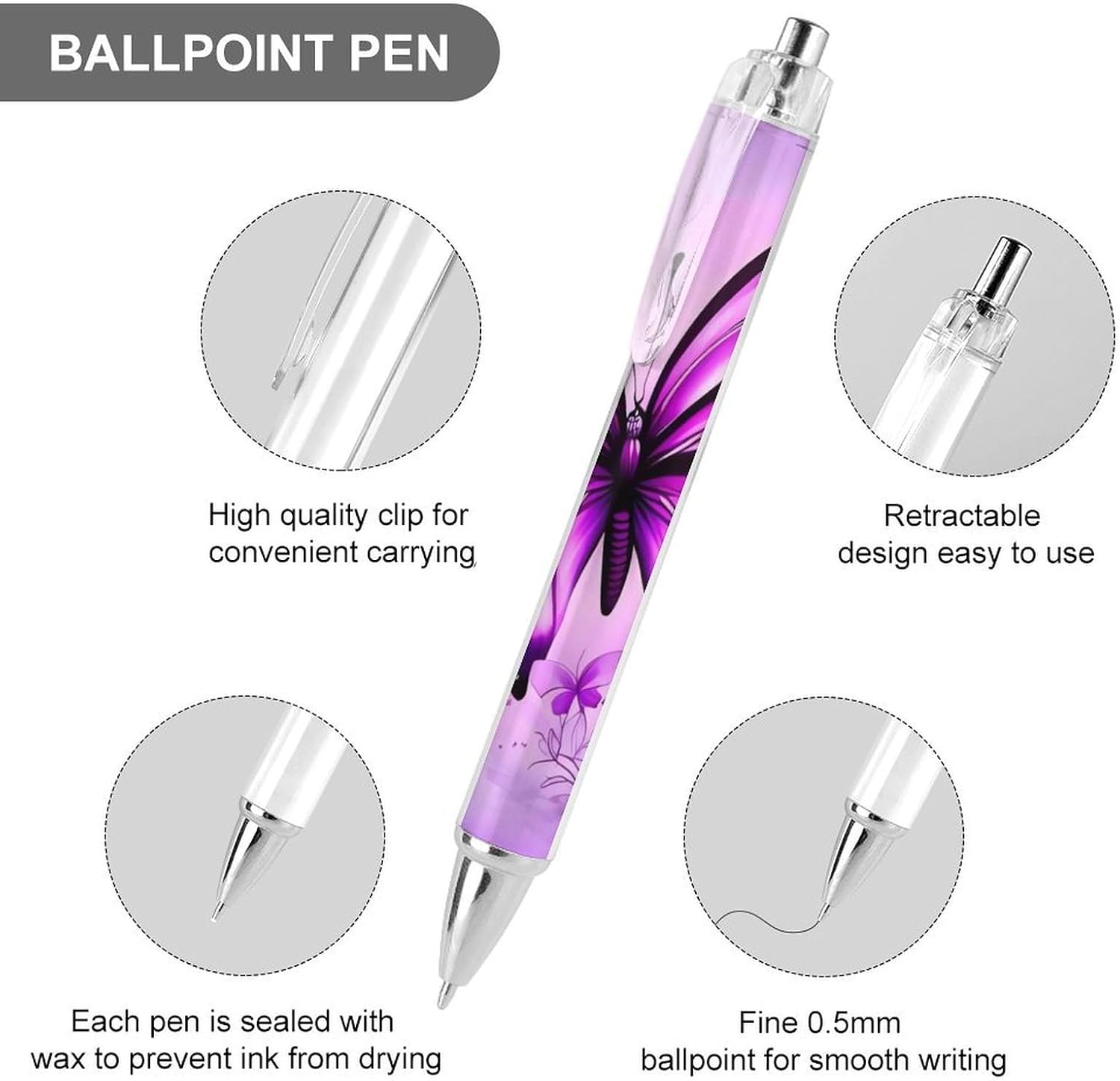 Ballpoint Pens Quick Dry Black Ink Pens Retractable Gel Pens,0.5mm image 3