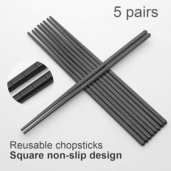 Stainless Steel Chopsticks, 5 Pairs, Black