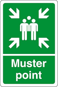 Muster point sign - safety sign - business signs, carpark safety signs - 1.2mm Rigid plastic for indoor/outdoor usage 300mm x 200mm Viewing Distance within 7m.