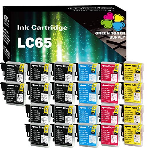 (10B+4C+4Y+4M, 22-Pack)Green Toner Supply Compatible LC61 LC65 Ink Cartridge Replacement for Brother MFC-5890CN, MFC-5895CW, MFC-6490CW & MFC-6890CDW Supper High Yield