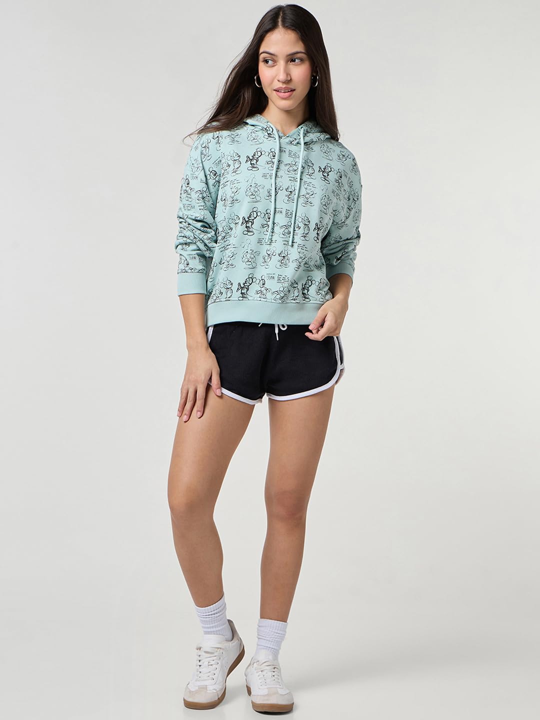 Bewakoof X Disney Mickey Mouse damska bluza z kapturem z mieszanki bawełny, oversized fit, bluza z kapturem dla kobiet, odzież zimowa