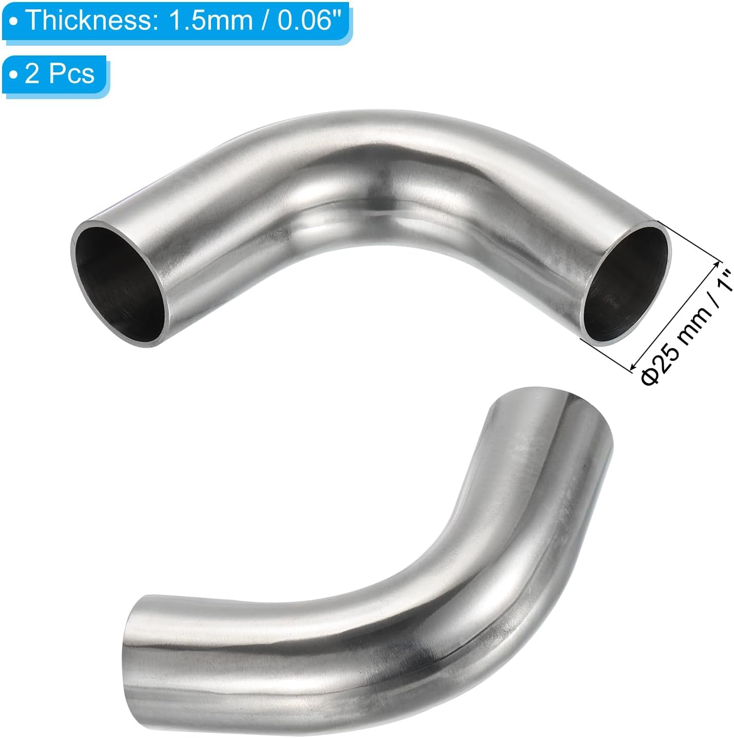 PATIKIL 2pcs 90 Degree Mandrel Bend Elbow, 1 Inch OD Steel Exhaust Elbow Exhaust Piping Connector 304 Stainless for Exhaust Pipe Stair Handrail HVAC