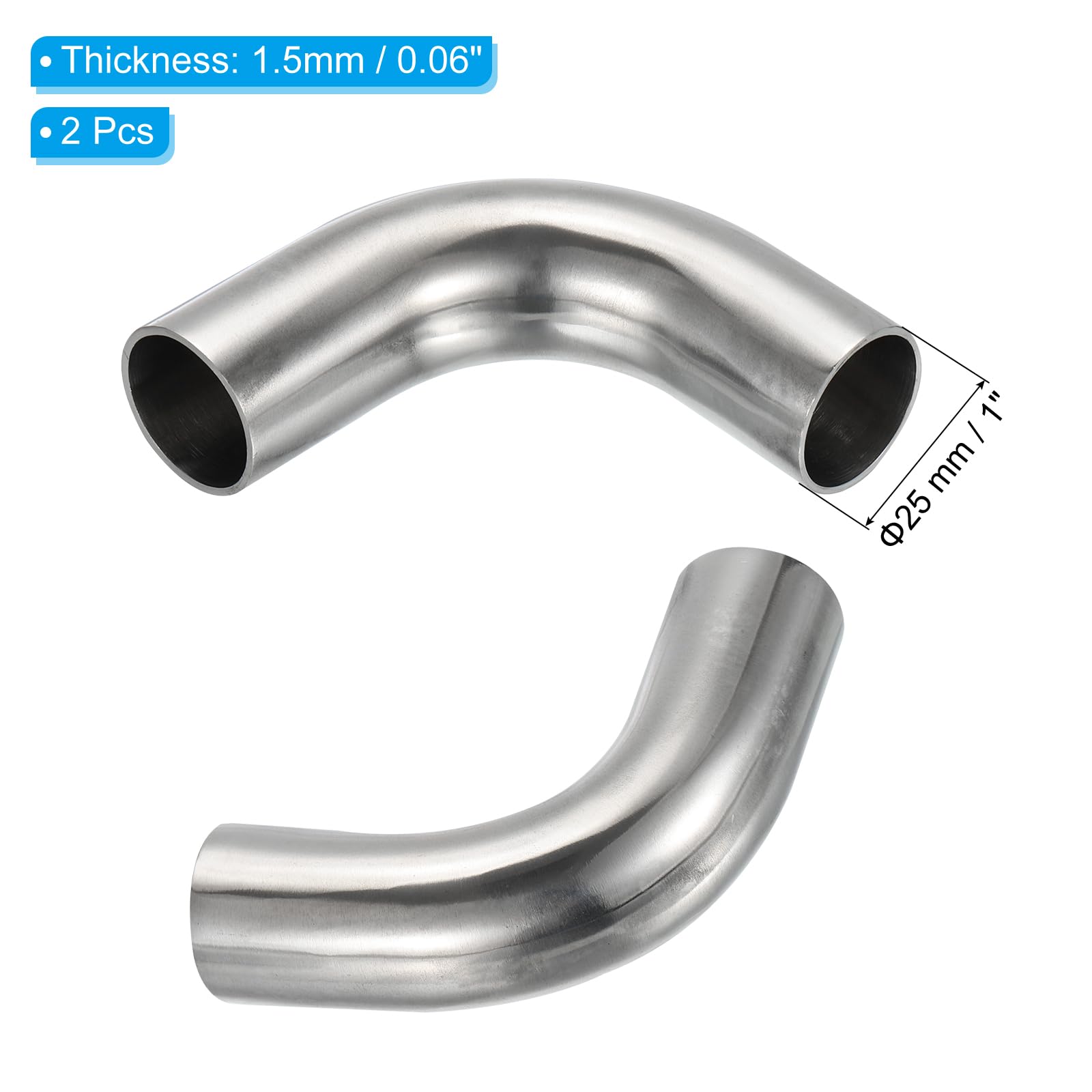 PATIKIL 2pz Curva a Gomito a 90 Gradi Mandrino, Od 1 Pollici, Acciaio Inossidabile 304 per Tubi Scarico, Connettore per Tubi Scarico, Ringhiera Scale, Hvac