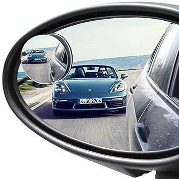 POMFW Blind Spot Mirror, Rearview Convex Side Mirrors for Cars SUV Truck Van Stick on 3M Adhesive, Rear View HD Glass Frameless Sway Rotate Adjustable Wide Angle, 2 inch Round 2pcs