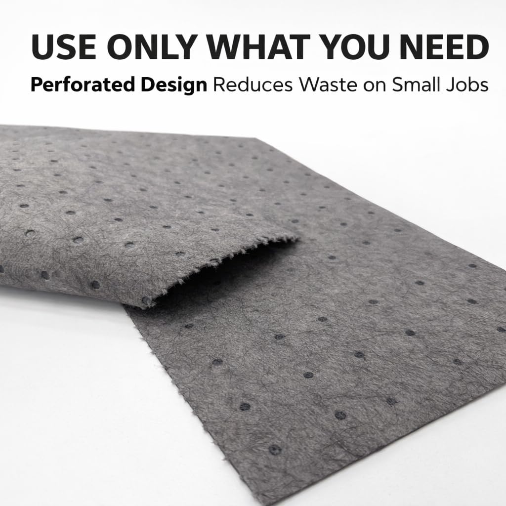 Universal Absorbent Pads 16” x 18” (200 Pack) – Oil, Water & Coolant Spill Pads, Dimpled and Perforated, Industrial Spill Control for Garage, Shop, Home & Workshop