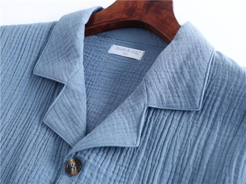 Men's Gauze Suit Collar Pajamas Solid Color Button Home Set Lounge Wear Navy Blue XXXL4