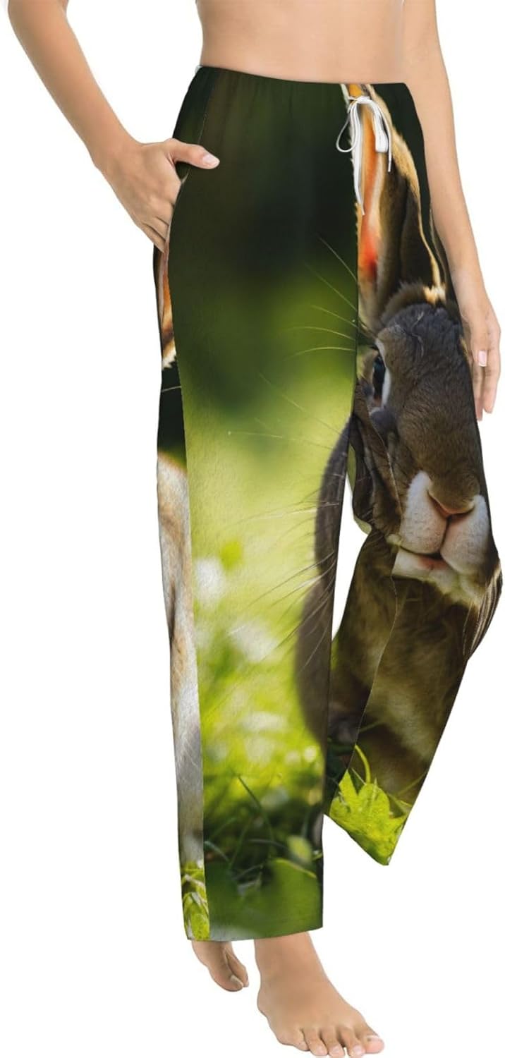 Bunny Rabbits Print Fashion Cozy Womens Flannel Pajama Pants,Perfect For Christmas And Everyday Wear