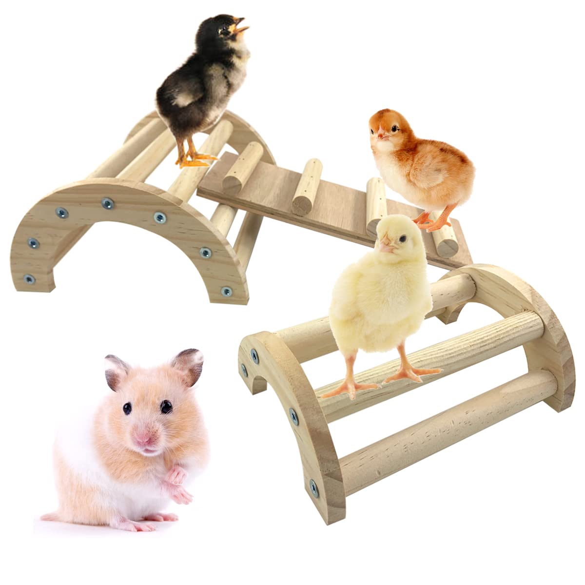 Chicken Perch Roosting Bar Jungle Gym Wooden Arch Bridge Platform Stand Ladder 3in1 Climbing Ramp Toys for Chick Hamsters Gerbils Mice Rodent and Small Animals