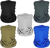 MOWPOG 5 Pack Neck Gaiters: UV Sun Protection, Breathable Dustproof Face Covers for Men Women Outdoor Sports Hiking Cycling