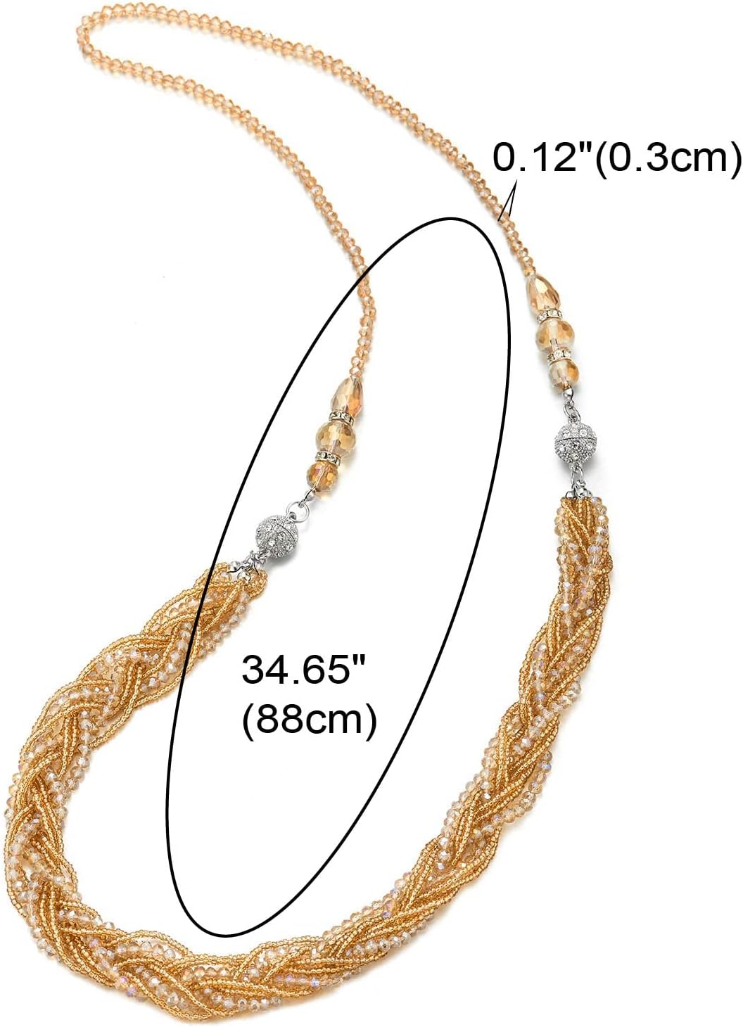 COOLSTEELANDBEYOND Champagne Gold Necklace Crystal Bead Chains Rhinestone Magnetic Clasp Detachable Two Collar Necklace - Image 5