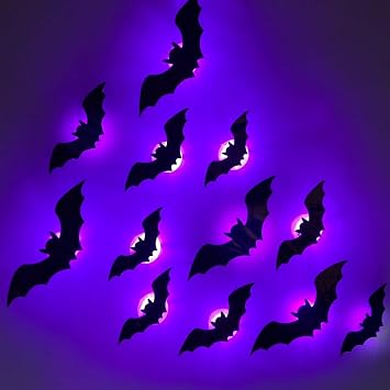 3D Bat Design LED Decoration - 2025 Halloween Lighted Stickers Decor Light - Hanging Wall Luminous Glow Clings for Indoor Outdoor Bedroom Window Bar Halloween Party 12