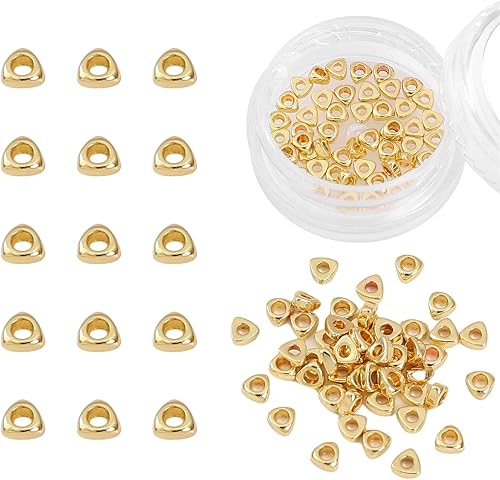 Miniatura 1 de Cuentas espaciadoras triangulares chapadas en oro de 14 quilates, 0.118 x 0.059 in, 50 unidades para hacer joyas, no se deslustran