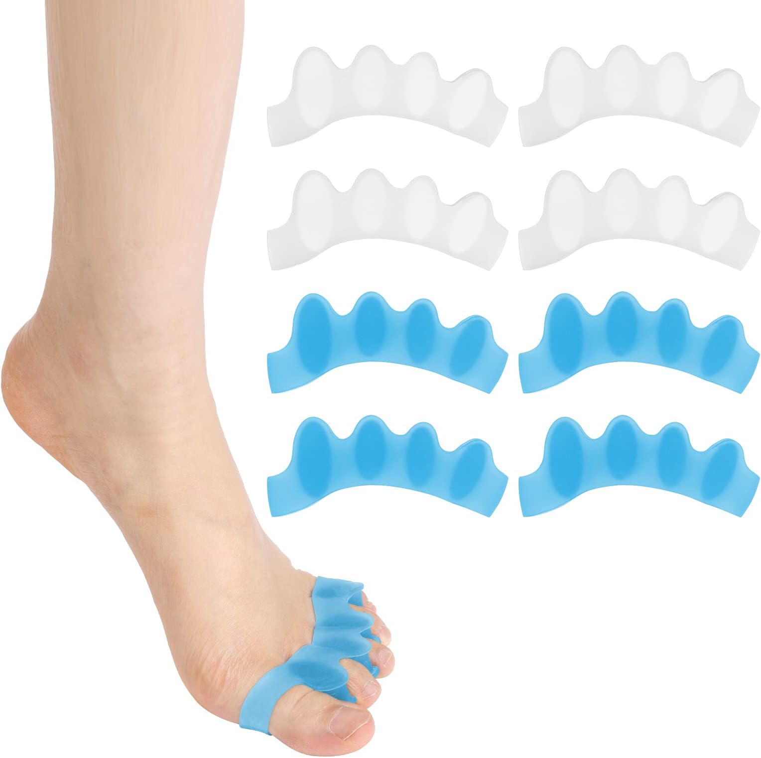 8 Pcs Toe Separators for Overlapping Toes Gel Toe Straighteners Silicone Toe Spacers Spreader, Bunion Corrector for Hallux Valgus Curled Bent Claw Crooked Hammer Toes Plantar Fasciitis