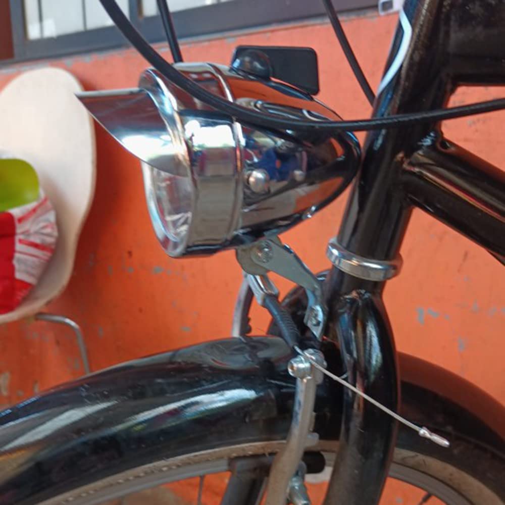 Faro Anteriore per Bicicletta retrò, Luminoso, Classico, dal Design Vintage, con Cassa in Metallo Cromato e Luce LED per la Sicurezza Notturna Durante Le uscite in Bicicletta, Colo