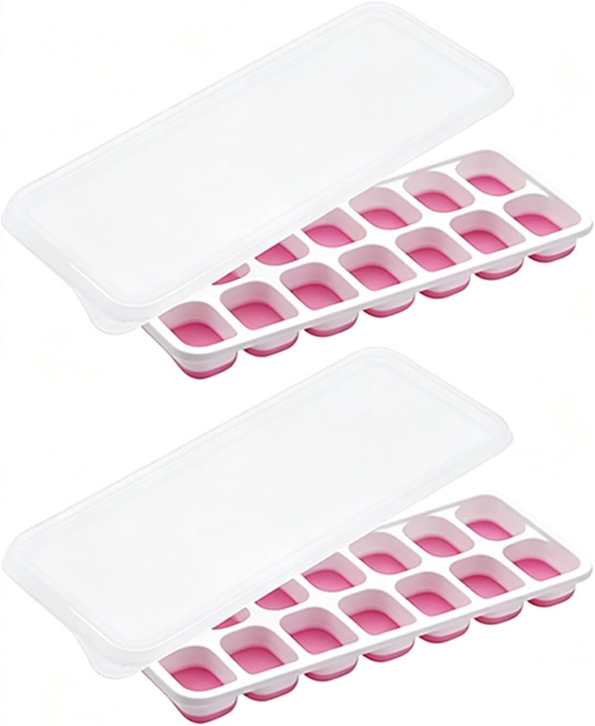 2 Packs 28 Cubes Silicone Ice Cube Trays with Lids - Easy Release Flexible Ice Molds for Freezer, BPA Free Stackable Ice Making Trays(Pink)