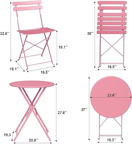 Miniatura 9 de GarveeLife Juego de Bistró Plegable de 3 Piezas, Juego de Muebles de Patio Plegables con Marco Premium, Mesa de Bistró para Exteriores y Juego de 2