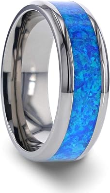 Thorsten Galaxy | Titanium Ring | Comfort Fit | حافة مشطوفة مصقولة مع طلاء حجر العقيق الأخضر الأزرق - 8 مم