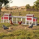 Large Chicken Coop with Run for 6-12 Chickens, Mobile Outdoor Hen House Chicken Tractor with Wheels, Wooden Poultry Cage Full Asphalt Roof, Nesting Box, Pull-Out Tray & Fun Swing 165.4' L