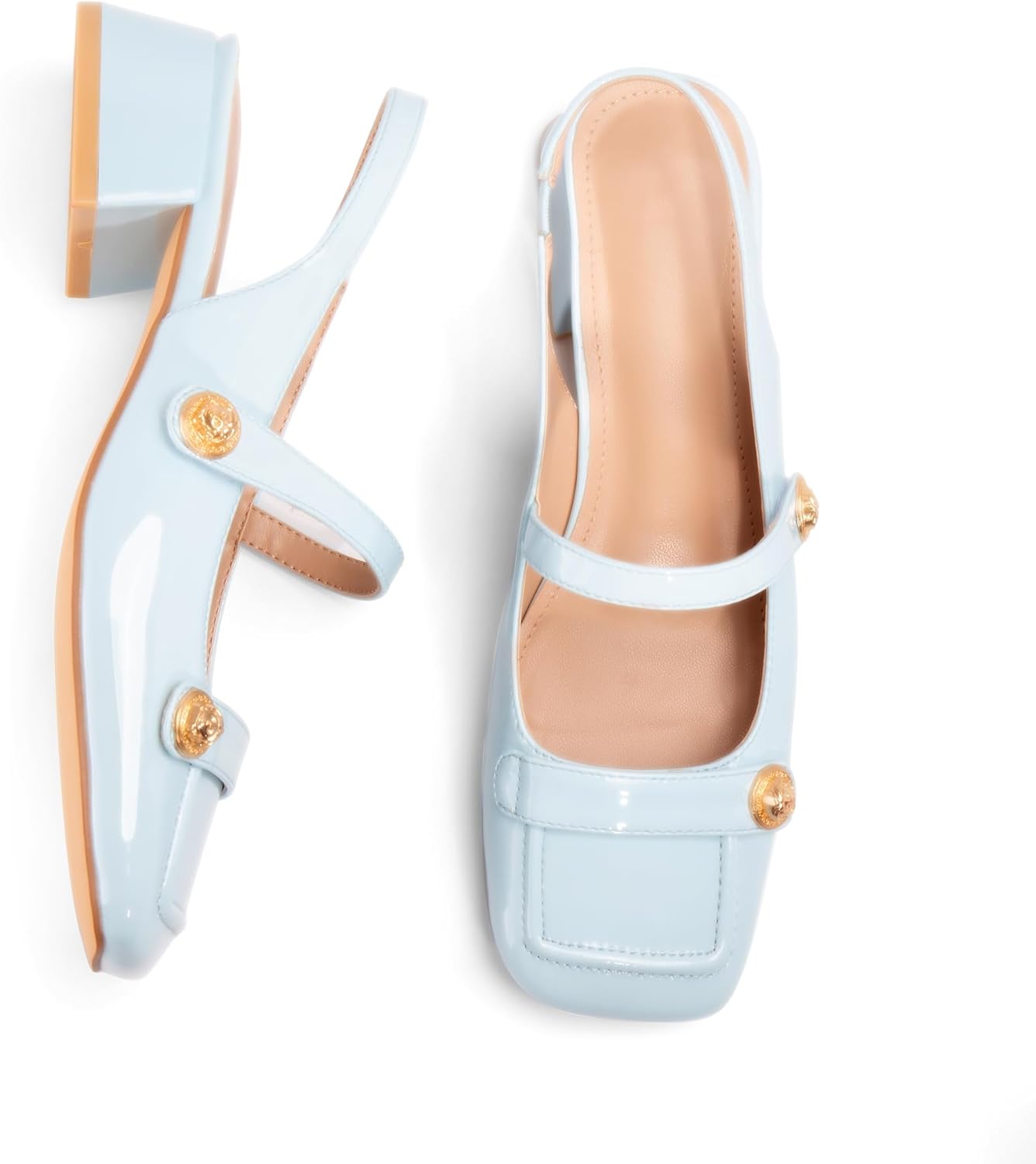 Slingback Mary Jane Heels for Women Low Block Heel Closed Square Toe Pump Shoes Heels Classic Daily Office Dressy Shoes