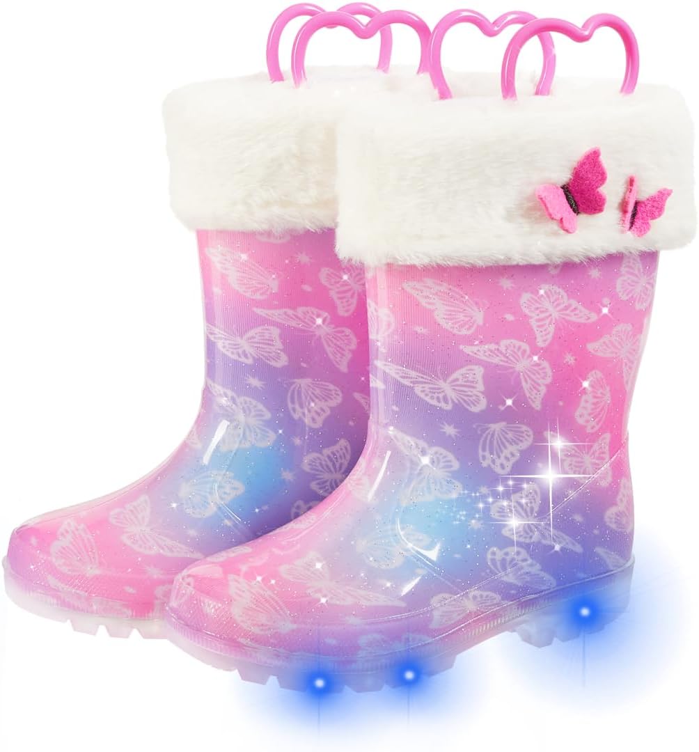 FUNCOO PLUS Toddler Rain Boots Kids Light up Snow Boots Boys Girls Waterproof Winter Boots with Removable Warm Lining