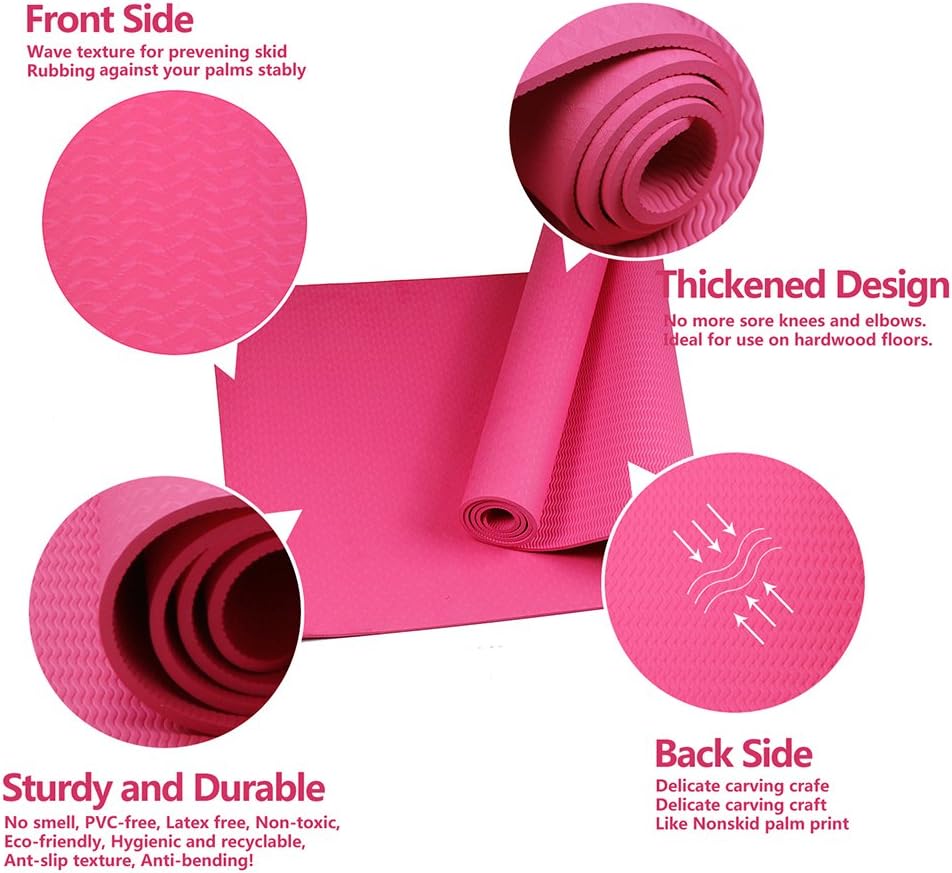Attraction Design Yoga Mat Non Slip Exercise Mat Extra Thick Workout Mat for Yoga, Eco Friendly Exercise Yoga Mat High Density Fitness Pilates Mat with Carrying Strap, 72"x 24"x 6mm