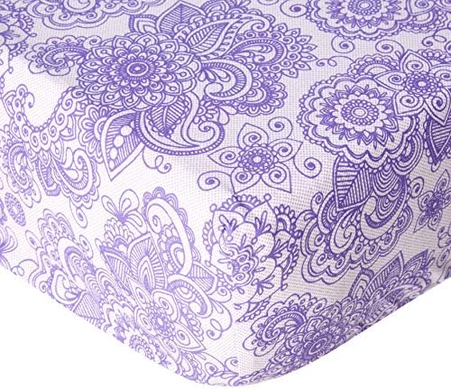 Bacati - 2 Pack Paisley Floral 100 Percent Cotton Percale Universal Baby US Standard Crib/Toddler Bed Fitted Sheets (Lilac Purple Scroll)