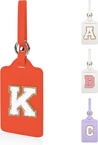 Personalized Initial Luggage Tags for Suitcases, Leather Chenille Letter Cute Lu