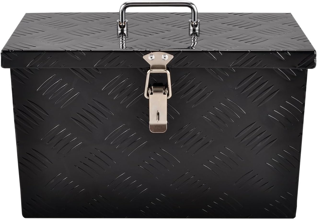 SSN 20 In Black Aluminum Tool Box 5 Bar Tread ToolBox Flatbox for Truck Car Outdoor Trailer Pickup Underbody RV ATV Storage Underbed Tools Organizer with Lock Side Handle and Keys 20"X12"X9.5"