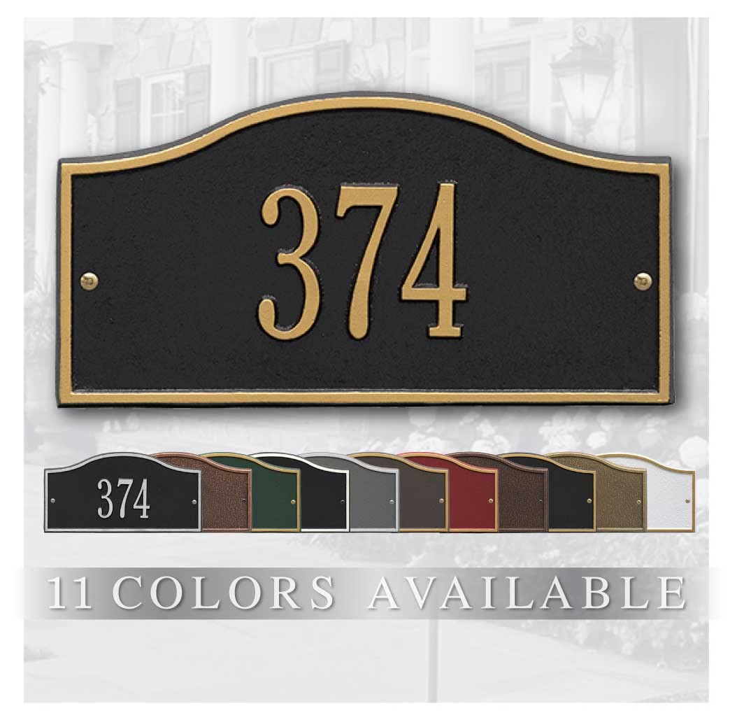 Small-sized Whitehall™ Personalized Cast Metal Address plaque - The Mini Rolling Hills Plaque. Made in the USA. BEWARE OF IMPORT IMITATIONS. Display