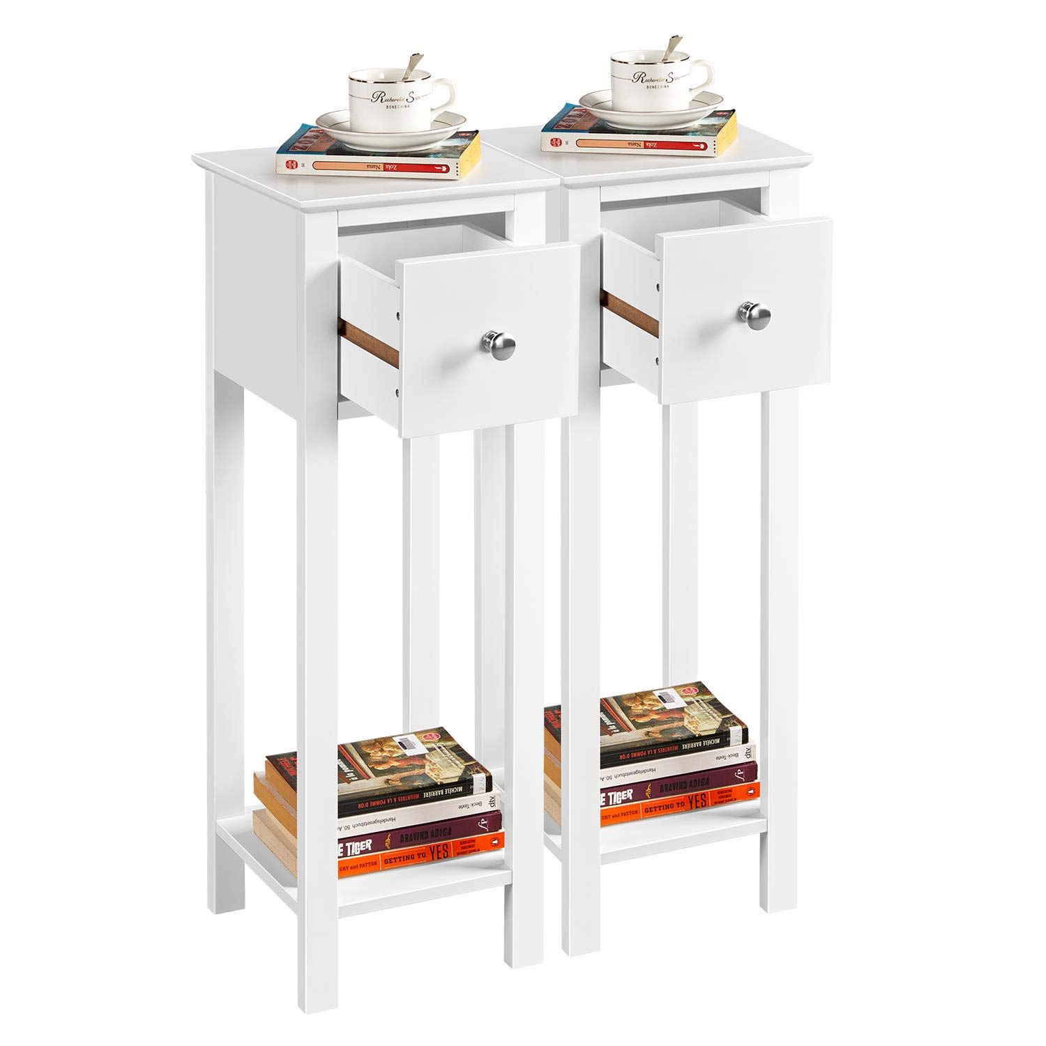 Buy Yaheetech Bedside Tables Set of 2, 3Tiers Bedside with X