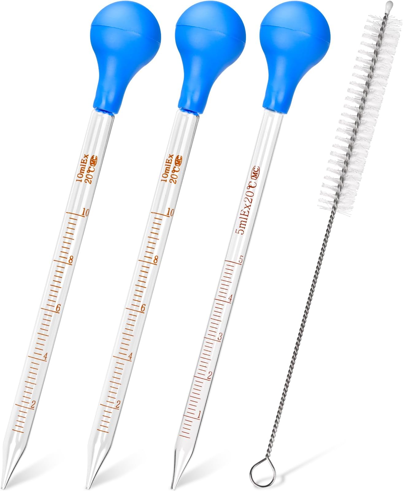 Glass Pipettes Set 2x10ml+5ml Glass Graduated Pipettes Dropper with Big Rubber Cap Dropping Lab Pipette Transfer for Liquid Essential Oil