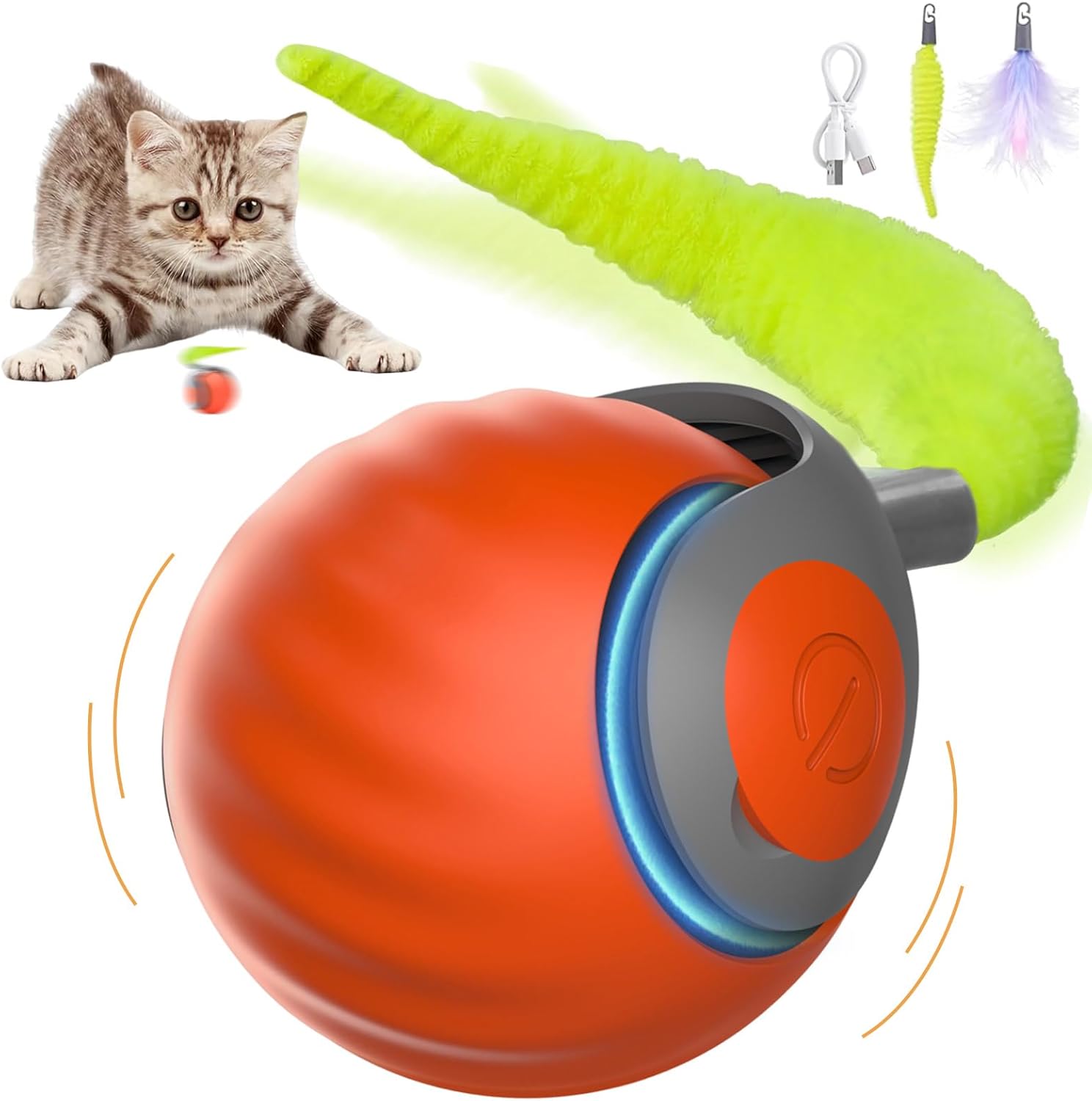 Interactive Cat Toys for Indoor Cats, Automatic Speedy Moving Cat Toy Turbo Ball with Tail 3.0 for Bored Indoor Adult Cats, Rechargeable Chase Motion Activated Kitten Toys – Orange Interactive Cat Toys for Indoor Cats, Automatic Speedy Moving Cat Toy Turbo Ball with Tail 3.0 for Bored Indoor Adult Cats, Rechargeable Chase Motion Activated Kitten Toys – Orange