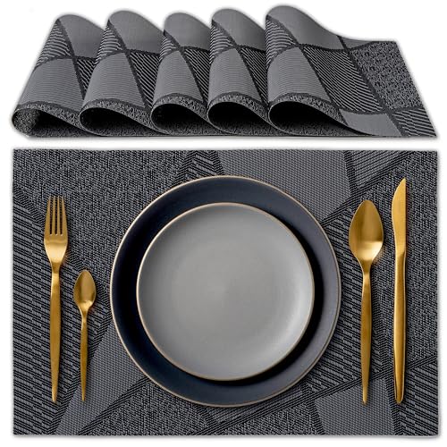 IPEA Manteles Individuales e Mesa Elegantes 45 x 30 cm para Cena, Almuerzo, Desayuno - 6 Unidades - Mantel Individual Lavable, Resistente Calor, Antideslizante, Antimanchas para Mesa de Cocina - Negro