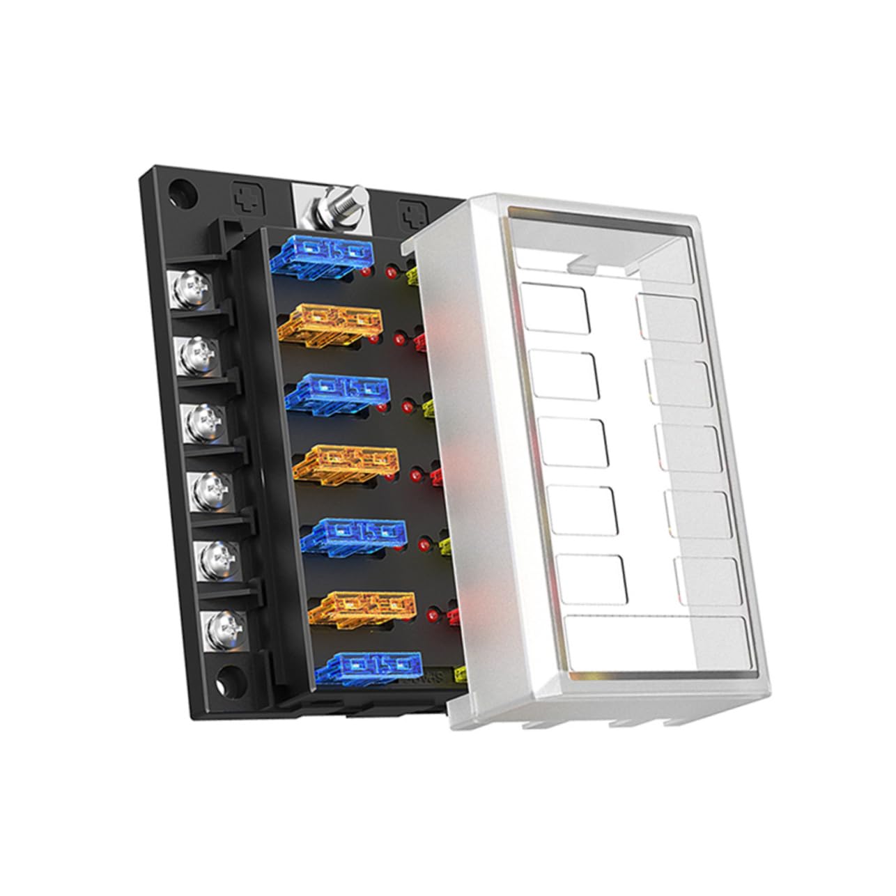 1set Vie Porta Fusibili Per Auto Scatola Fusibili Trasparente Con Led e Stickers Per Identificazione Organizzatore Per Camper Yacht e Veicoli Marini