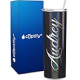 Personalized Skinny 20 oz with Lid on Black Glitter Customized Laser Engraved Cup Gift Stainless Steel Vacuum Insulated Mug