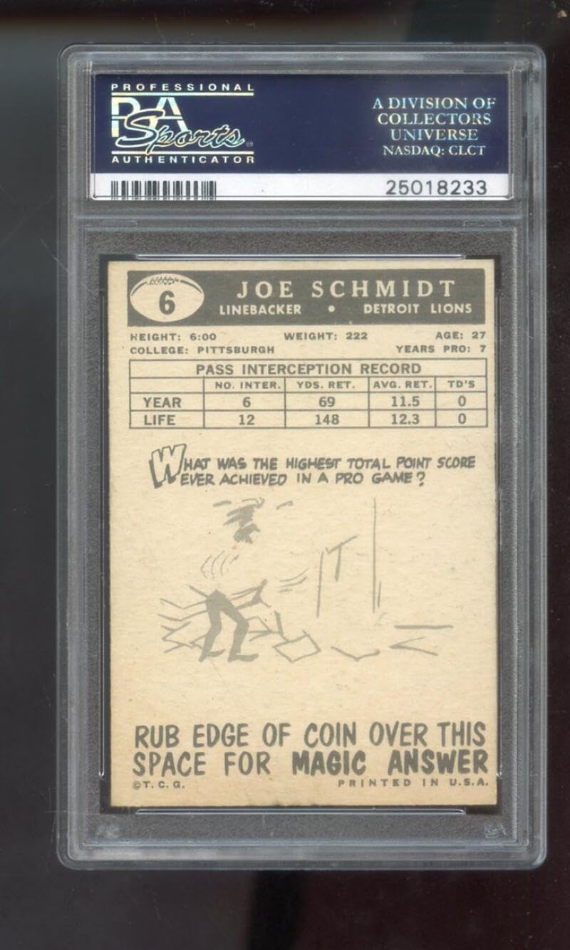 1959 Topps #6 Joe Schmidt PSA 7 Graded Football Card NFL Detroit Lions