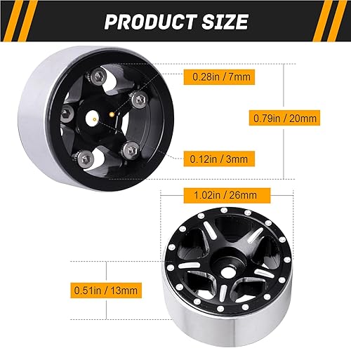 Miniatura 9 de Ruedas Micro 1.0 Beadlock con tuercas de seguridad para actualizaciones mecanizadas CNC de aluminio SCX24 124 (paquete de 4) (tipo 1)