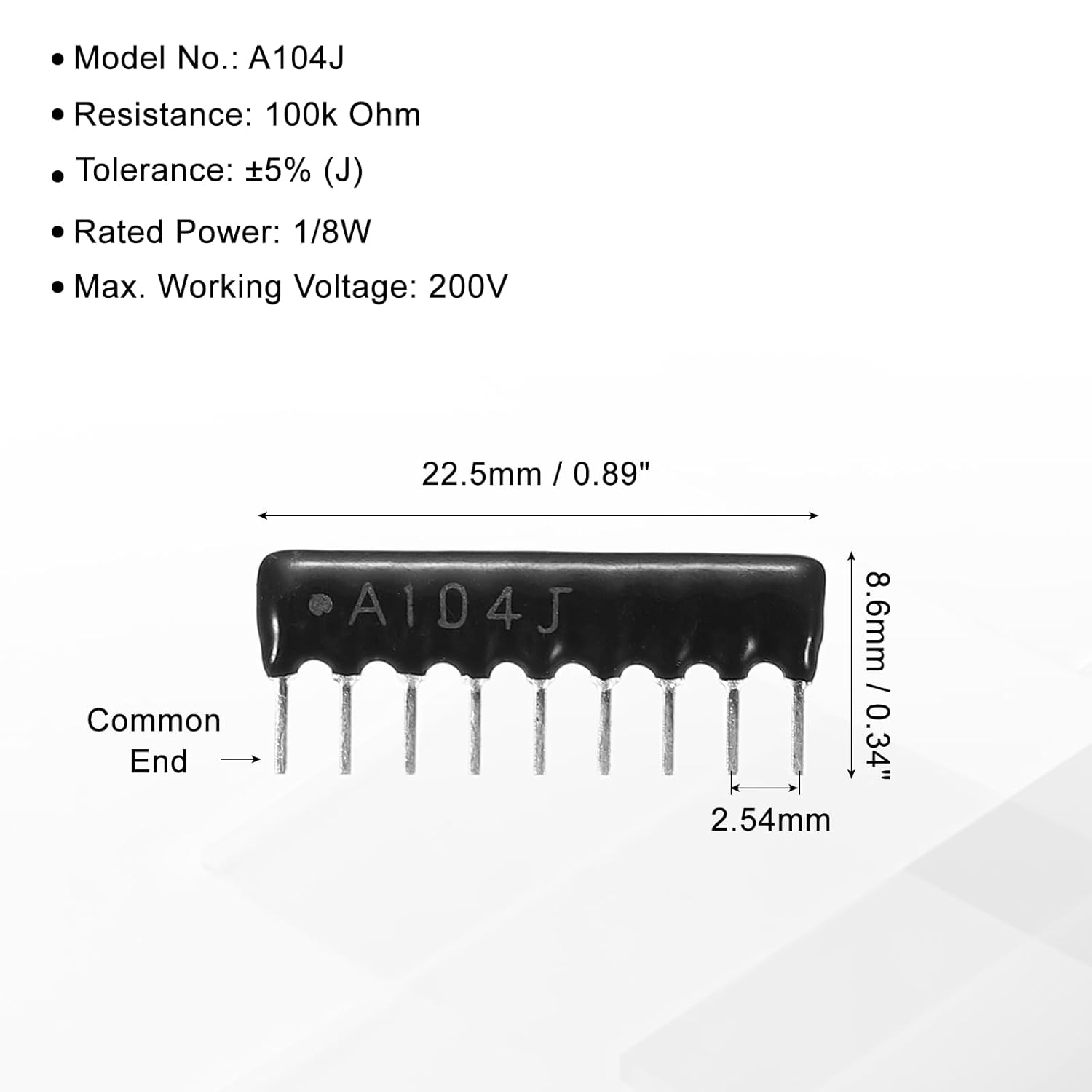 MECCANIXITY 20Pack 100k Ohm Resistor Network Array, 1/8W SIP-9 2.54mm Pitch Thick Film Network Resistor Assortment Kit, 5% Tolerance Bussed Type 9P, Black