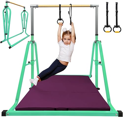 Barra de gimnasia, altura ajustable de 3 a 5 pies y equipo de gimnasia plegable para niños de 3 a 15 años, ideal para entrenamiento en interiores y