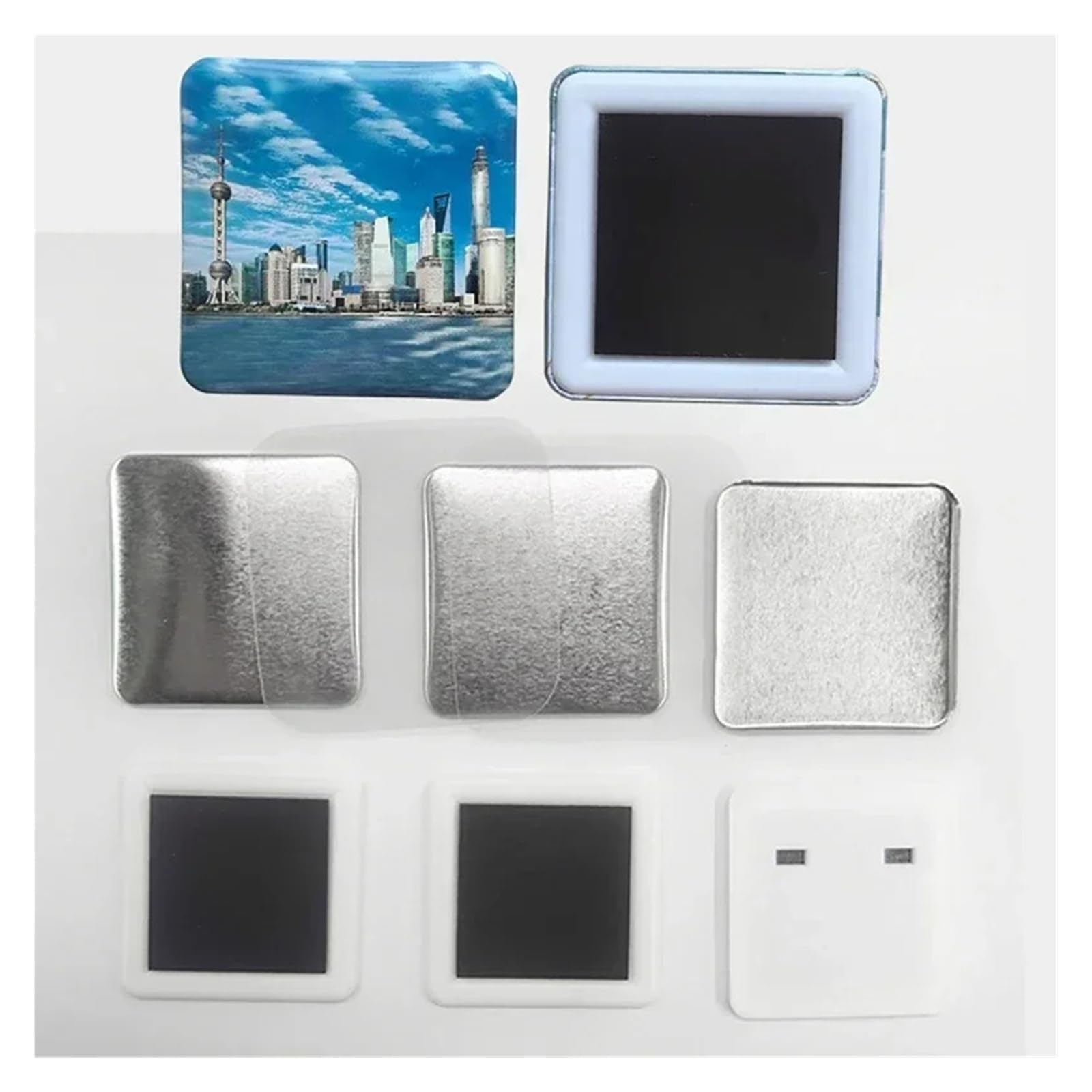 100er-Set quadratische Kunststoff-Anstecknadeln (5 x 5 cm) – Kühlschrankmagnete/Anstecknadeln – Verbrauchsmaterialien – DIY-Rohlinge – Zubehör Weit verbreitete Verwendung(Button pins)